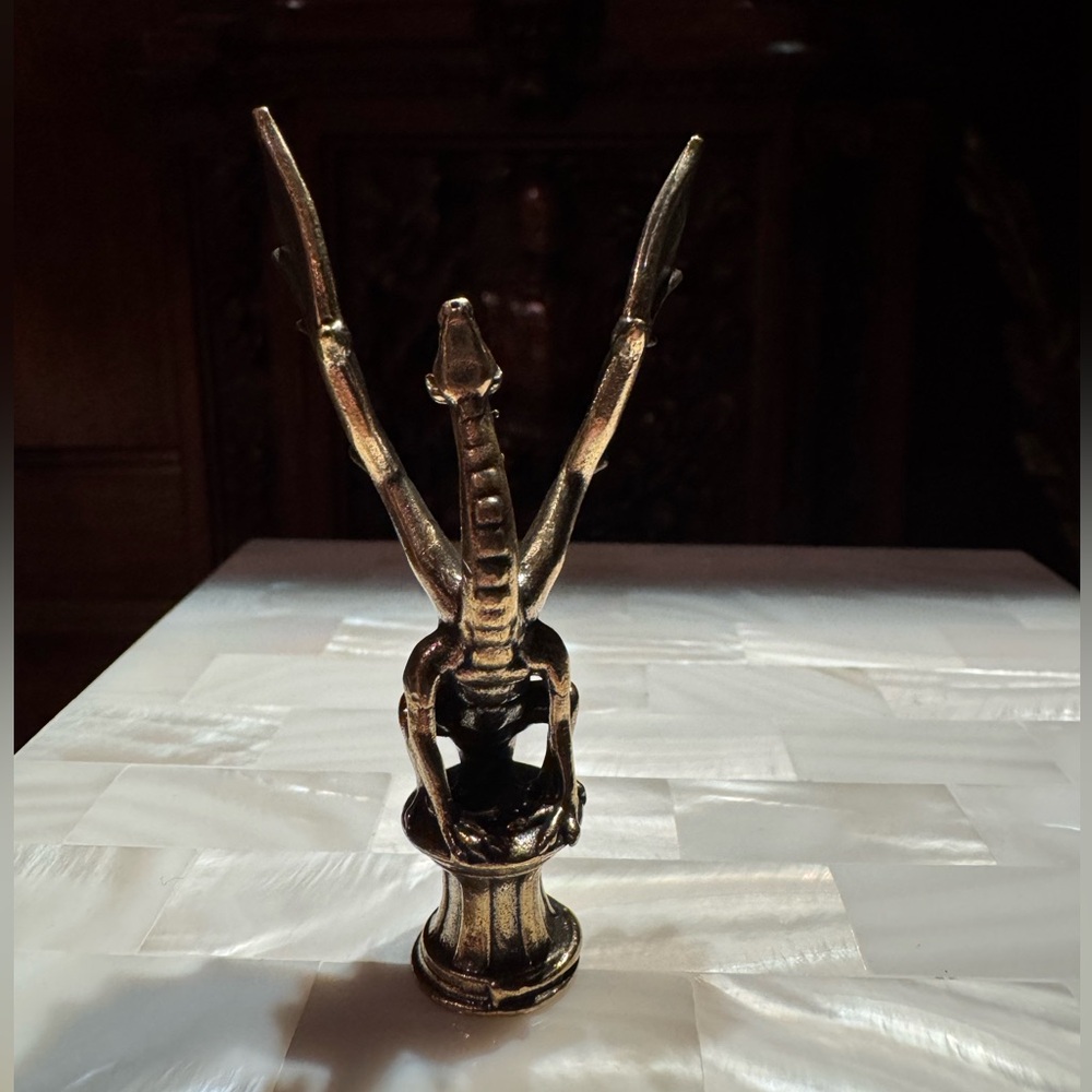 Solid Brass Dragon on Pedestal Vintage-style Sculpture Desk Decor - Picture 2 of 14